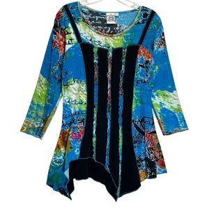 Parsley & Sage Multicolor Cotton Tunic Asymmetric Hem 3/4 Sleeves - Small